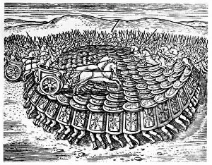 Protected Gallery: Roman soldiers making a tortoise with their shields, 1605