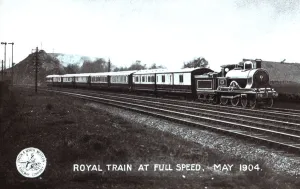 Royal train travelling at high speed in May 1904. Rail Way Company, London & North Western Royal train travelling at high speed in May 1904. Rail Way Company, London & North Western
