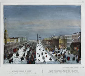 Russian Winter Gallery: Russian Ice Mountain on the Admiralty Square in St. Petersburg, 1850s