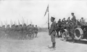 Russian troops parading in front of Alexander Kerensky, First World War, July 1917 Russian troops parading in front of Alexander Kerensky, First World War, July 1917