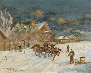 Shrove Tide Gallery: Russian village in winter, 1915