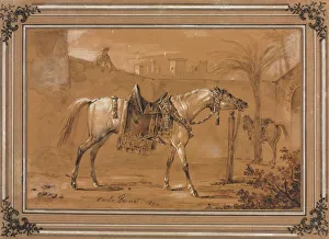 Saddled Arabian Horse in Courtyard, 1820. Creator: Carle Vernet (French, 1758-1836) Saddled Arabian Horse in Courtyard, 1820. Creator: Carle Vernet (French, 1758-1836)
