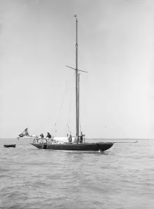 The sailing yacht Rollo at anchor, 1911. Creator: Kirk & Sons of Cowes The sailing yacht Rollo at anchor, 1911. Creator: Kirk & Sons of Cowes