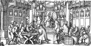 The sale of indulgences (Detail). Artist: Lutzelburger, Hans (?-1526) The sale of indulgences (Detail). Artist: Lutzelburger, Hans (?-1526)