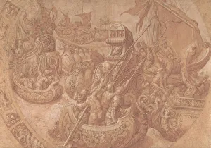 The Sea Battle in the Gulf of Morbihan, 16th century. Creator: Workshop of Taddeo Zuccaro The Sea Battle in the Gulf of Morbihan, 16th century. Creator: Workshop of Taddeo Zuccaro