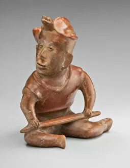 Seated Warrior Figure with Turtle Headdress, Holding a Staff, 100 B.C./A.D. 250