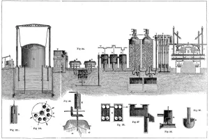 Sectional view of Liverpool Gas Works, 1860. Artist: Charles Partington Sectional view of Liverpool Gas Works, 1860. Artist: Charles Partington