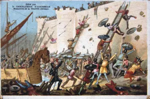 Seige of Paris by the Normans, 19th Century. Colour Lithograph. Private collection Seige of Paris by the Normans, 19th Century. Colour Lithograph. Private collection