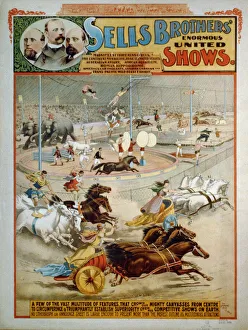 Sells Brothers' Enormous Shows, ca 1885. Artist: The Strobridge Lithographing Company Sells Brothers' Enormous Shows, ca 1885. Artist: The Strobridge Lithographing Company