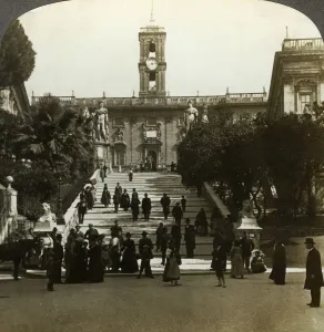 Senatorial Palace, Piazza del Campidoglio, Capitoline Hill, Rome, Italy.Artist: Underwood & Underwood Senatorial Palace, Piazza del Campidoglio, Capitoline Hill, Rome, Italy.Artist: Underwood & Underwood