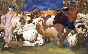 Set design for a Ballets Russes production of Ravels Daphnis et Chloe, 1912. Artist: Leon Bakst Set design for a Ballets Russes production of Ravels Daphnis et Chloe, 1912. Artist: Leon Bakst