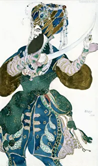 The Shah of Persia, costume design for a Ballets Russes production of Scheherazade, c1913. Artist: Leon Bakst The Shah of Persia, costume design for a Ballets Russes production of Scheherazade, c1913. Artist: Leon Bakst