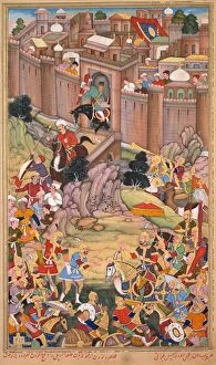 Basavana Gallery: The siege of Arbela in the era of Hulagu Khan, page from a Chingiz-nama... c. 1596