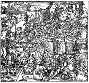 Siege of a fortress. Illustration from the book Phisicke Against Fortune by Petrarch Siege of a fortress. Illustration from the book Phisicke Against Fortune by Petrarch