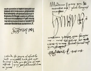 Signatures of Henry VII, Elizabeth of York, Henry VIII and Catherine of Aragon, 16th century.Artist: King Henry VIII Signatures of Henry VII, Elizabeth of York, Henry VIII and Catherine of Aragon, 16th century.Artist: King Henry VIII