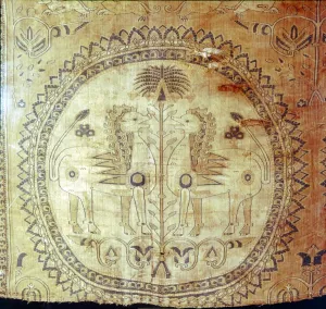 Silk cloth with lions and Palm Trees, Buk Kham region, central Asia, 8th-9th century Silk cloth with lions and Palm Trees, Buk Kham region, central Asia, 8th-9th century