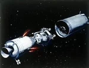 Simulation showing the separation of the component parts of the Apollo 11 spacecraft, 1969