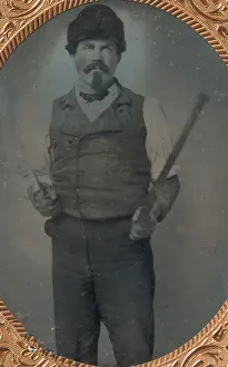 Slate Roofer Holding Slate Hammer and Iron Bar, 1850s-60s. Creator: Unknown Slate Roofer Holding Slate Hammer and Iron Bar, 1850s-60s. Creator: Unknown