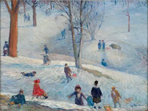 Ice Mountain Gallery: Sledding, Central Park, 1912. Artist: Glackens, William James (1870-1938)