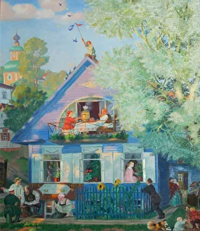 Small Blue House, 1920. Artist: Kustodiev, Boris Michaylovich (1878-1927) Small Blue House, 1920. Artist: Kustodiev, Boris Michaylovich (1878-1927)