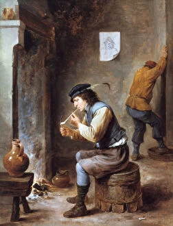 Images Dated 12th September 2005: Smoker in front of a Fire, 17th century. Artist: David Teniers II