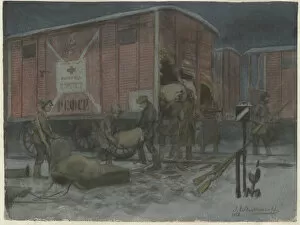 Soldiers plundering a railway wagon (from the series of watercolors Russian revolution), 1922