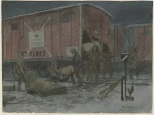 Soldiers plundering a railway wagon (from the series of watercolors Russian revolution), 1922 Soldiers plundering a railway wagon (from the series of watercolors Russian revolution), 1922