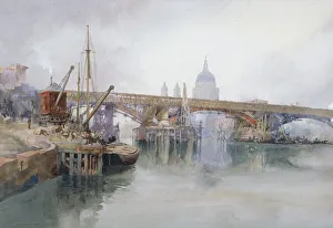 London River Thames Scene Prints: Southwark Bridge in Course of Demolition, 1915. Artist: Richard Henry Wright