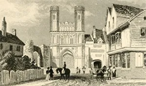 Prints of St. Augustines Gate, Canterbury. Kent, c1835. The Great Gate of St Augustines Abbey, a Benedictine monastery at Canterbury in Kent Canterbury Prints: St Augustines Gate, Canterbury Print, c1835