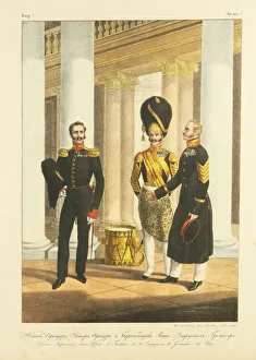 Staff Officer, Non-commissioned Officer, and Drummer of the Palace Guard Grenadiers, c Staff Officer, Non-commissioned Officer, and Drummer of the Palace Guard Grenadiers, c