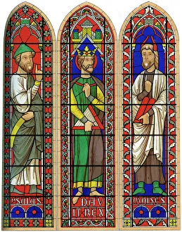 Stained glass of Moses, King David and Isaiah, Bourges Cathedral, 13th century (1849) Stained glass of Moses, King David and Isaiah, Bourges Cathedral, 13th century (1849)