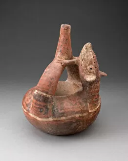 Stirrup Spout Vessel with Circular Body and Molded Head and Arms of Animal, 200 B.C./A.D
