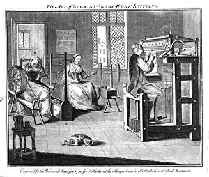 Industrial Revolution Prints: Stocking frame workshop, 1750
