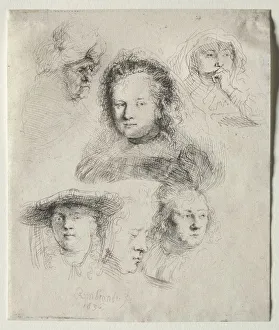 Studies of the Head of Saskia and Others, 1636. Creator: Rembrandt van Rijn (Dutch Studies of the Head of Saskia and Others, 1636. Creator: Rembrandt van Rijn (Dutch