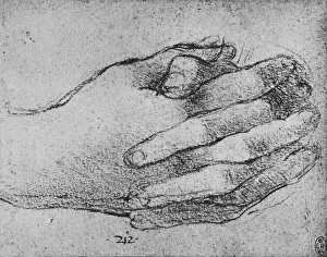 Leonardo Da Vinci Prints: Leonardo da Vinci, Study of Clasped Hands Print (1945)