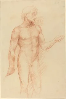 Study of a Man's Figure, Holding Rod behind Back. Creator: Alphonse Legros Study of a Man's Figure, Holding Rod behind Back. Creator: Alphonse Legros