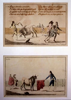 Images Dated 6th September 2007: Suerte de Banderillas (Bullfighting stage), colored engraving by Antonio Carnicero