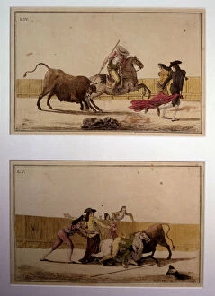 Images Dated 22nd January 2010: Suerte de Varas (Bullfighting stage), colored engraving by Antonio Carnicero