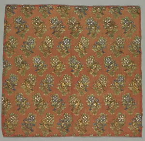 Taffeta Fragment with Gul-u-Bulbul (Rose and Nightingale) Pattern, 1700s. Creator: Unknown Taffeta Fragment with Gul-u-Bulbul (Rose and Nightingale) Pattern, 1700s. Creator: Unknown
