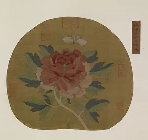 Tapestry: a peony and butterfly, Possibly Ming dynasty, 1368-1644. Creator: Unknown Tapestry: a peony and butterfly, Possibly Ming dynasty, 1368-1644. Creator: Unknown