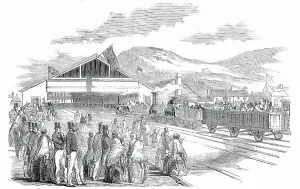 Victorian Era Train Station Prints: The Terminus, at Swansea, 1850. Creator: Unknown