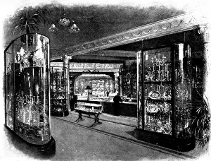 Prints of A View of the show-rooms of The Goldsmiths and Silversmiths Company, 112, Regent Street, London, 1898. The Precious Gems of London Westminster Prints: Print of the Goldsmiths and Silversmiths Company showrooms