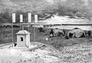 The tomb of a lama and an encampment, Mongolian desert, c1890. Artist: Unknown The tomb of a lama and an encampment, Mongolian desert, c1890. Artist: Unknown