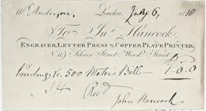 Copper Plate Printing Gallery: Trade Card for John Hancock, Engraver, Letter Press & Copper Plate Printer, 1818. 1818