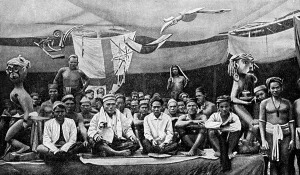 Traditional enemies assembled at a peace conference in Claudetown, Sarawak, c1899, (1922) Traditional enemies assembled at a peace conference in Claudetown, Sarawak, c1899, (1922)
