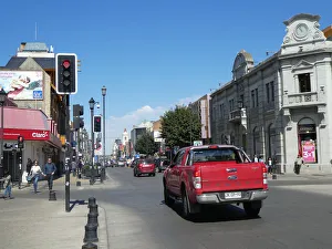Pick Up Truck Gallery: Traffic lights at road intersection in Chile 2019. Creator: Unknown