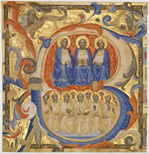 The Trinity in an Initial B, Probably 1387. Creator: Master of the Codex Rossiano (Sienese The Trinity in an Initial B, Probably 1387. Creator: Master of the Codex Rossiano (Sienese