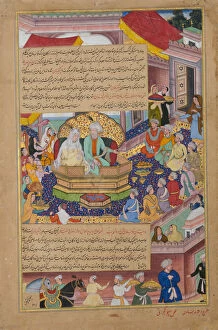 Basavana Gallery: Tumanba Khan, His Wife, and His Nine Sons, Folio from a Chingiznama... ca. 1596