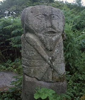 Prints of Two-headed Celtic Janus figure, at Boa Island, County Fermanagh, Ireland. The form is related to Spanish fiddle-idols, 5th century Fermanagh Prints: Two-headed Celtic Janus figure Print