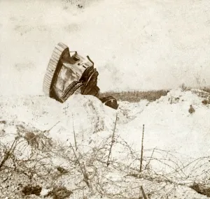 First World War Tanks Prints: Underside of damaged tank, c1914-c1918